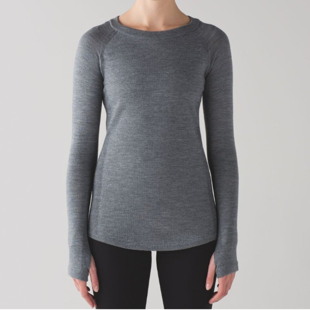 Lululemon Sit In Lotus Sweater Heathered Medium Grey Women's 6 Merino Wool